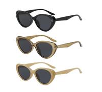 Lot de 3 paires de lunettes rétro fines œil de chat - Monture en polycarbonate brillant - Verres teintés solides dégradés avec décoration en métal à trois points
