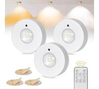 Lot de 3 palets lumineux rechargeables sans fil pour placard de cuisine avec télécommande, lumière ronde magnétique à coller avec minuteur, 3 températures de couleur RVB pour escaliers, placards