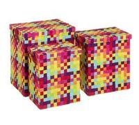 Lot de 3 panier à linge tressé avec couvercle corbeille de rangement en polypropylène coloris multicolore -JUANIO- G