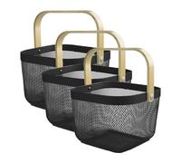 Lot de 3 panier de rangement, corbeille carrée avec anse, panier à mailles métalliques, panier à ustensiles coloris noir - Longueur 24.5 x Profondeur 24.5 x Hauteur 17.5 cm- JUANIO -