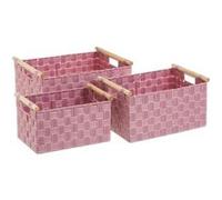 Lot de 3 panier de rangement tressé avec poignée boîte rectangulaire en polypropylène coloris rose -JUANIO- Rose G