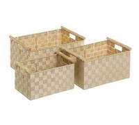 Lot de 3 panier de rangement tressé avec poignée caisse rectangulaire en polypropylène coloris beige -JUANIO- Beige G
