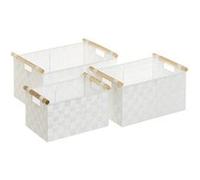 Lot de 3 panier de rangement tressé caisse de rangement rectangulaire en polypropylène coloris blanc -JUANIO- Blanc G