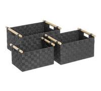 Lot de 3 panier de rangement tressé caisse de rangement rectangulaire en polypropylène coloris gris foncé -JUANIO- Gris foncé G
