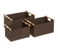 Lot de 3 panier de rangement tressé caisse de rangement rectangulaire en polypropylène coloris marron -JUANIO- Marron G