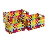 Lot de 3 panier de rangement tressé caisse de rangement rectangulaire en polypropylène coloris multicolore -JUANIO- Multicolore G