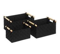 Lot de 3 panier de rangement tressé caisse rectangulaire en polypropylène coloris noir -JUANIO- Noir G