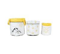 Lot de 3 panieres gigognes en coton - pluche et pompon blanc TU