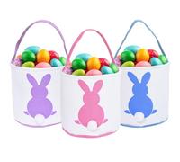 Lot de 3 paniers de chasse pour œufs de Pâques pour enfants - En lin - Queues moelleuses - Cadeau pour garçons et filles (rose, violet, bleu)