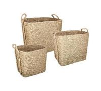 Lot de 3 paniers de rangement à anses en osier coloris naturel --
