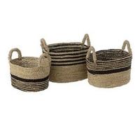 Lot de 3 Paniers de Rangement "Aline" 46cm Naturel & Noir Marron G