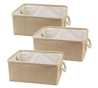 Lot de 3 Paniers de Rangement Bac de Rangement en Tissu, Boîte de Rangement Ouverte en Toile Pliable avec Poignéepour pour Ranger Vêtements, Jouets, Serviettes, DVD, Chapeau - Beige
