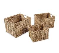 Lot de 3 paniers de rangement en jacinthe d'eau avec cadre en métal marron - Différentes tailles - Outil de rangement polyvalent pour cuisine, salle de bain, chambre à coucher, bureau, peu encombrant
