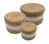 Lot de 3 paniers de rangement en jonc de mer naturel - 30 cm, 25 cm et 21 cm - Ensemble de paniers boho tressés avec couvercle - Fibres naturelles multi-usages