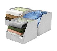 Lot de 3 paniers de rangement en tissu pour organiser les étagères supérieures, les placards et les zones de buanderie avec accès rapide (gris)