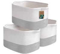 Lot de 3 paniers de rangement lavables en corde de coton tissé pour organiser - Grands bacs décoratifs pour salle de bain, étagères, jouets, cubes de rangement - Petits paniers de rangement (gris)