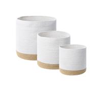 Lot de 3 Paniers de Rangement pour Linge Boho en Jute Blanc et Beige Pratique Ba