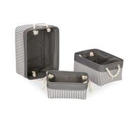 Lot de 3 paniers de rangement Relaxdays, 3 tailles, rayés motif marin, en tissu avec anses, gris/blanc