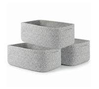 Lot de 3 paniers de rangement tressés en corde de coton, 33 x 20 cm, paniers de rangement avec poignées, organisateurs multifonctionnels empilables, panier tissé tressé pour cubes de rangement (Gris)
