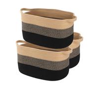 Lot de 3 paniers de rangement tressés en coton - Petits paniers tissés pour le tri - Panier à serviettes et à linge tressé pour la salle de bain - Panier de rangement décoratif tressé (Brun noir)