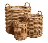 Lot de 3 paniers décoratifs en rotin naturel tressé avec anses - PRUNELLE