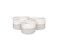 Lot de 3 Paniers en Coton Blanc et avec surpiqûres zig-zag et 1 Poignée - BIANCA -