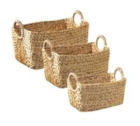 Lot de 3 Paniers en Jacinthe d'eau avec poignées - Bois clair - 46 cm X 27 cm X 27 cm - CALICOSY