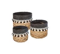 Atmosphera – Paniers en roseau – Lot de 3 – À pompons – Noir et blanc