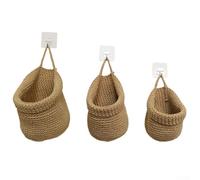 Lot de 3 paniers muraux bohèmes à suspendre pour cuisine, fruits, légumes et décoration d'intérieur - Organisateur en corde de coton fabriqué à la main avec de larges ouvertures (ensemble de trois