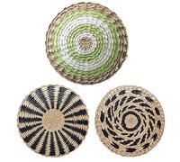 Lot de 3 paniers muraux tissés à suspendre, plateau en osier fait à la main, plateau décoratif pour fruits, décoration murale en rotin pour la maison
