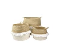 Lot de 3 Paniers Rétractables Cordage Coton Blanc Taupe et Doré avec Franges - COSIA - ALTOBUY Marron G