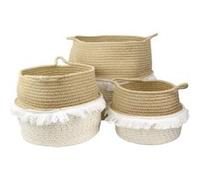 Lot de 3 Paniers Rétractables Cordage Coton Blanc Taupe et Doré avec Franges - COSIA - ALTOBUY Marron G
