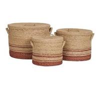 Lot de 3 paniers ronds en jonc de mer naturel et brun avec couvercles - DANUBE - ALTOBUY Bois