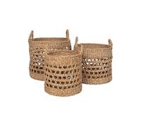Lot de 3 paniers ronds en jonc de mer naturel - LOBAK -
