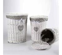Lot de 3 paniers ronds en osier, décor, cœur porte-linge, H55/47/39 cm