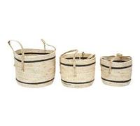 Lot de 3 Paniers Tressés Bicolores en Fibre de Maïs Coloris Naturel et Noir avec Anses - Altobuy Beige G