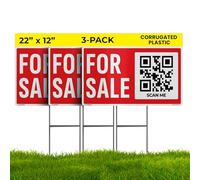 Lot de 3 panneaux à vendre 55,9 x 30,5 cm - Idéal pour l'immobilier, la vente de voitures et plus encore. Résistant aux intempéries, double face | Plastique ondulé | Application QR incluse