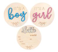 Lot de 3 panneaux d'annonce de naissance pour bébé - It's a Boy, Its a Girl Signs & Hello World - Décorations en bois pour fête d'hôpital