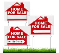 Lot de 3 panneaux de 30,5 x 40,6 cm avec piquets, double face pour la maison à vendre par le propriétaire, panneau de cour avec flèche directionnelle pour maison ouverte pour immobilier, panneaux de vente rouge pour agents immobiliers