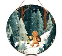 Lot de 3 panneaux de bienvenue en forme de bonhomme en pain d'épices pour porte d'entrée, lanterne fantaisie, neige, hiver, panneaux de porte en bois vert foncé pour décorations extérieures de porche