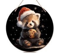 Lot de 3 panneaux de bienvenue Panda pour porte d'entrée, biscuits mignons de Noël, chapeau de Père Noël, panneau de bienvenue en bois noir pour porche d'entrée, belles décorations d'intérieur