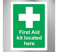 Lot de 3 panneaux de premiers secours 200 mm x 150 mm First Aid Kit Located Here Autocollant durable pour indiquer l'emplacement du kit Parfait pour les situations d'urgence