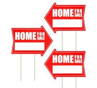 Lot de 3 Panneaux de Vente de Propriété, 40 x 30cm Panneau de Maison à Vendre avec Piquets Double Face avec Flèche Directionnelle pour la Maison l'Immobilier la Cour la Pelouse le Jardin