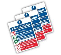 Lot de 3 panneaux en vinyle Stcky Fire Action Notice - 20 x 15 cm - Conforme à la norme BS-5499
