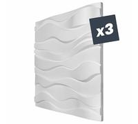 Lot de 3 Panneaux muraux décoratif 3D Polystyrène effet Vagues - 60x60x3 cm - 1,08m2
