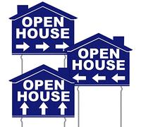 Lot de 3 panneaux ouverts en plastique ondulé double face avec flèches directionnelles, 3 supports de 30,5 x 40,6 cm pour agent immobilier, fournitures d'extérieur pour maison ouverte (bleu)