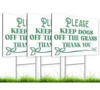 Lot de 3 panneaux « Please Keep Off Grass » de 20,3 x 30,5 cm avec piquet - Panneau « No Pets No Dogs Allowed or Keep Dogs Off Lawn » pour cour en plein air - Panneau « Pick Up After Your Dog » -