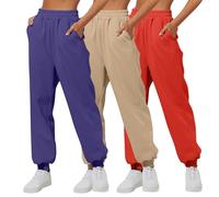 Lot de 3 Pantalon Droit Long Femme Élastique Taille Haute Ample à Jambes 2025 Élégant Pantalon d'entraînement Comfort Everyday Automne Hiver Jogging Pantalons avec Cordon de Serrage