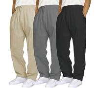 Lot de 3 pantalons de jogging pour homme à ourlet ouvert décontracté en coton et lin avec taille élastique et poches, G, XXL