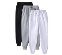 Lot de 3 pantalons de jogging unisexes - Pour automne/hiver - Taille haute - Bas resserré - Pantalon de fitness - Couleur unie - Stretch - Léger et confortable - Pantalon de course pour l'extérieur